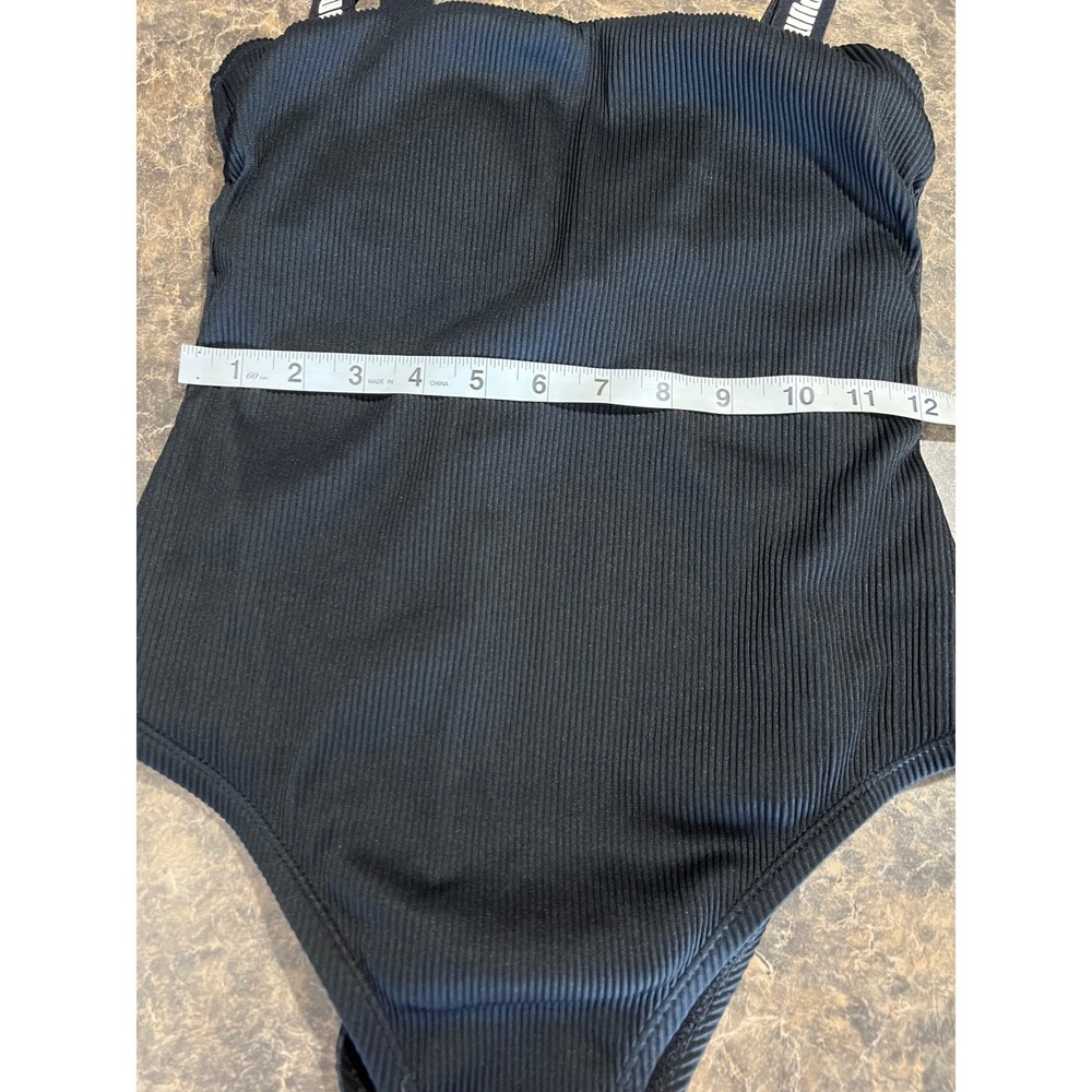 PUMA Womens Black Ribbed One Piece Swimsuit Logo Taped Straps Size M - Picture 7 of 9